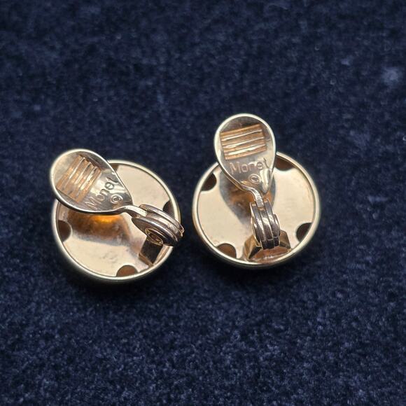 Monet Gold Tone Domed Circle Clip On Earrings Vintage Jewelry - Picture 3 of 6